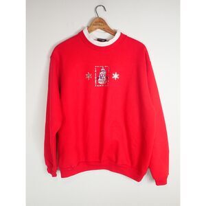 Morning Star Sunburst Large Granny Sweatshirt Rhinestone Red Snowman Vintage